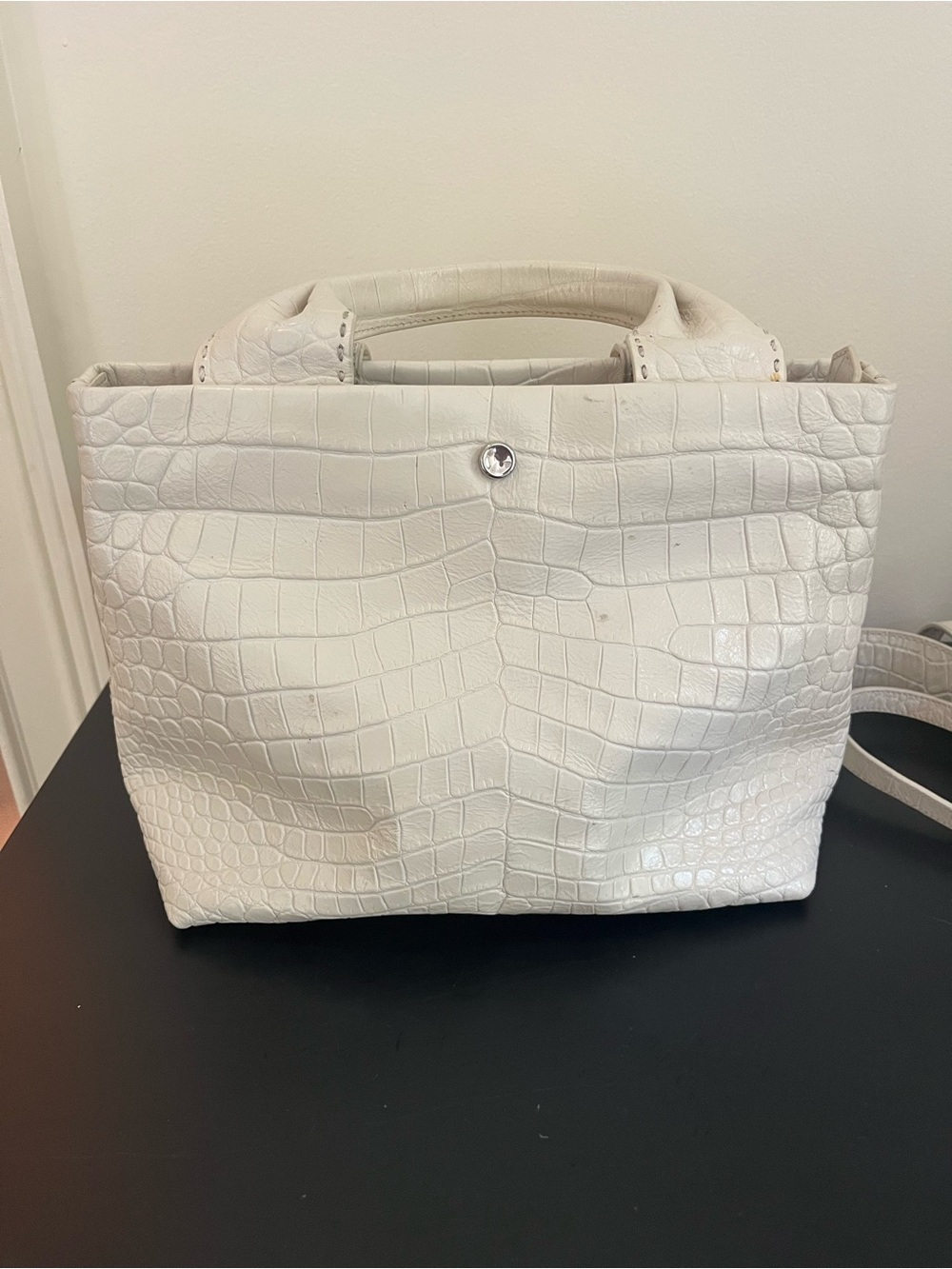 Elizabeth and James Cream Croc-Embossed Shoulder Tote - Picture 8 of 8